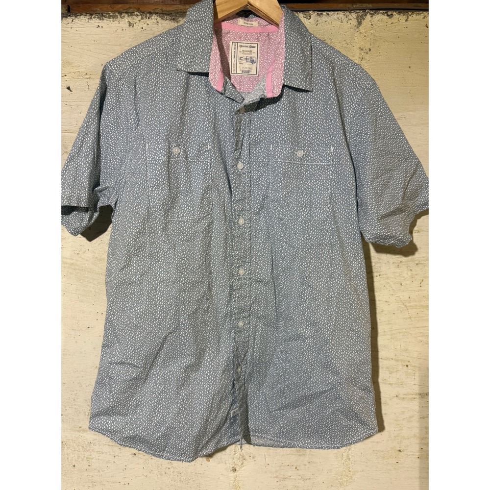 Colours Alexander Julian Mens Large Stretch Button Up Shirt Blue White AJ1774 NY
